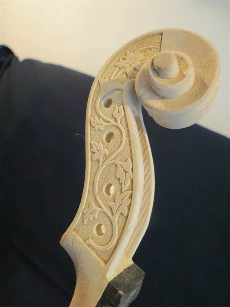 كمان غير مكتمل 4/4 خشب متين كمان جميل، غلاف مطعم، ضلع منحوت، رقبة # 13988 #6