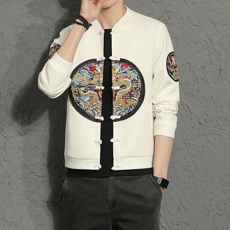 Chinese Style 2020 Autumn Embroidery Loose Coat Chaqueta Casual Bomber Jacket Men Chaquetas Hombre