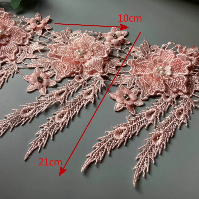 

1 Yard Pink 10cm Pearl 3D Flower Tassel Lace Trim Ribbon Fabric Embroidered Applique Sewing Craft Wedding Dress Clothes New