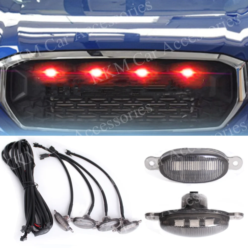 4X Smoked Lens Red LED Day Running Lights Car Front Grille Light Strobe Emergency Flash Warning Lamps Universal