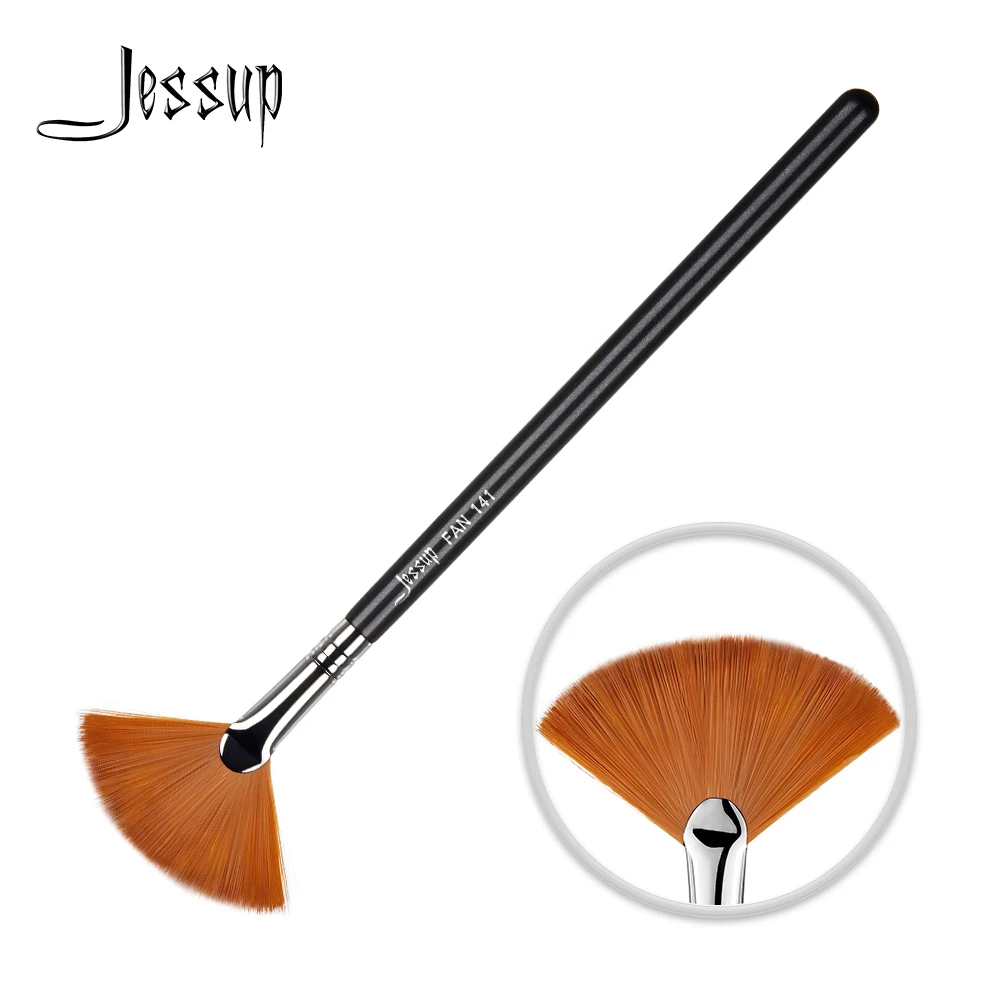 Jessup – Brosse de maquillage professionnelle, pour visage, accessoire de haute qualité, poils en fibre, noir-argent, vente en gros, 1 pièce, 141,