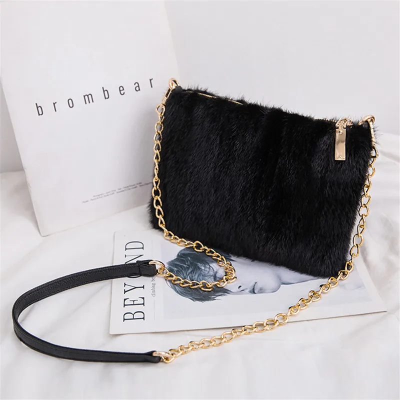 Real Mink Leather Bag Tote Bag Handbag Brand Party Bag Ladies Handbag Luxury Designer Evening Bag Mink Leather Bag