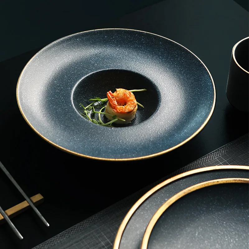 KINGLANG Ceramic Pasta Plate Golden Steak Plate American dessert dish family western-style food dish steak dish