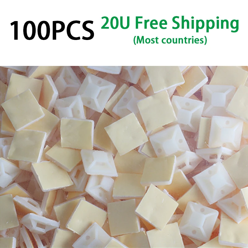 100PCS Cable Tie Bases Mount 22X22 Wire Removable Self Adhesive Wall Holder Car Fixing Seat Clamps Suction Positioning Sucker