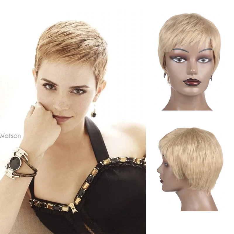 Synthetic Short Black Pixie Cut Wig Layered Cut Hair Natural Wavy Heat Resistant Fiber Hair Wigs for Women Girls