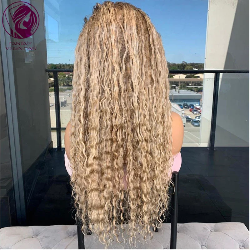 Curly Lace Front Wig Ombre Blonde Human Hair Frontal Wigs for Women Free Part 13x6 Brazilian Cheap Sale Preplucked Thick Density