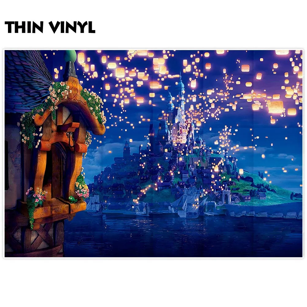 Allenjoy-fondo fotográfico de cuento de fariy, Princesa, castillo, linternas de purpurina, Diwali, cielo nocturno, telón de fondo para estudio fotográfico