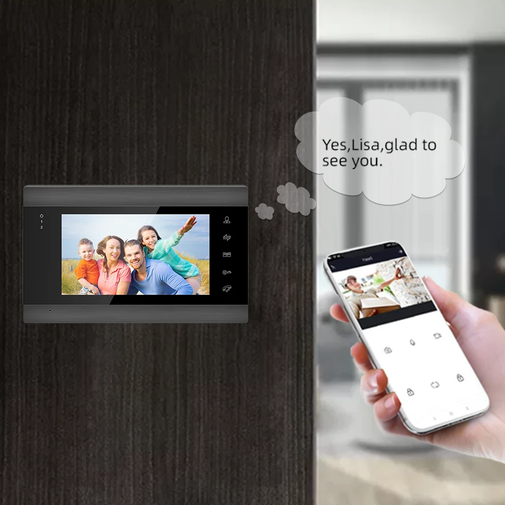 Jeatone 7 Zoll Wireless Wifi Video Intercom Türklingel system mit Schloss für die Heim unterstützung Remote Unlock Motion Record Doorman