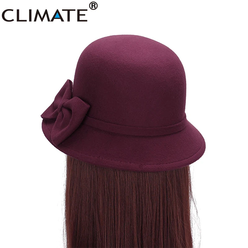 CLIMATE Women Bowknot Fedora Hat Women  Fashion Fedoras Girls Ladies Bowknots Cap Mom Hat Nice Polyester Woolen Cap Hat