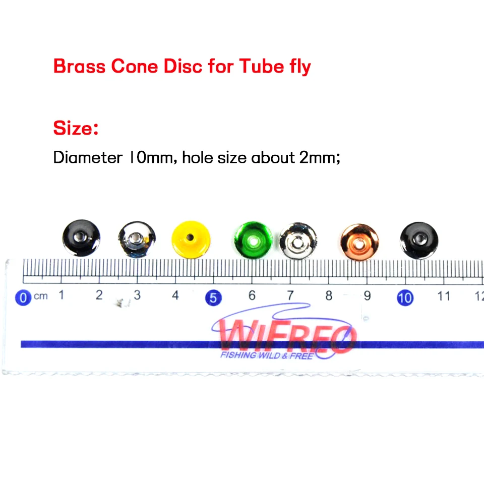 WIFREO 12PCS 10mm Brass Tube Fly Cone Disc Tube Fly Head Fly Tying Material Salmon Steelhead Fishing Tying Accessories