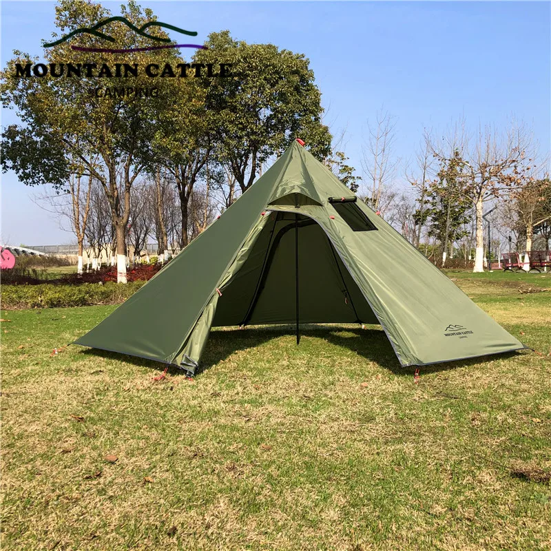 

Outdoor Camping Teepee Big Pyramid Tent 3-4 Person Backpacking Hiking Tent with Stovepipe Hole Awnings Sun Shelter Travel Tent