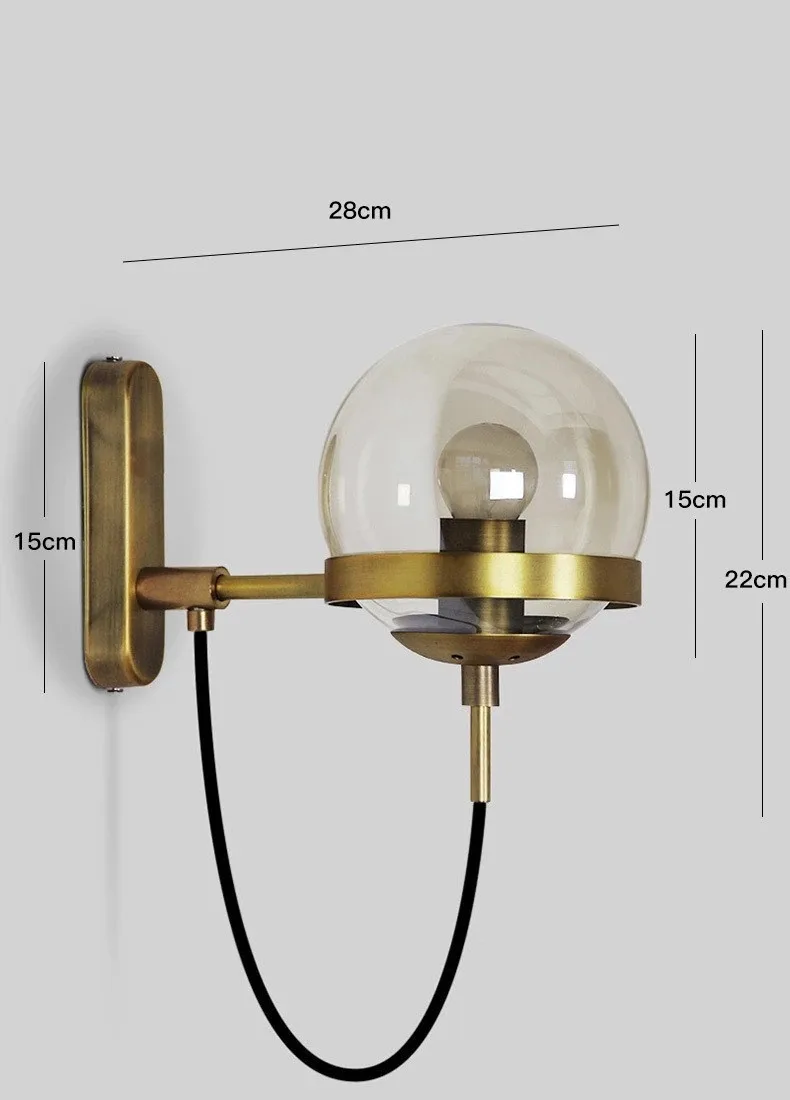 Imagem -04 - Lâmpadas de Parede Led Nórdico Moderno Luzes Parede do Banheiro Quarto Cobre Bola Vidro do Vintage Arandelas Arandelas Arandela Led Escada Luz