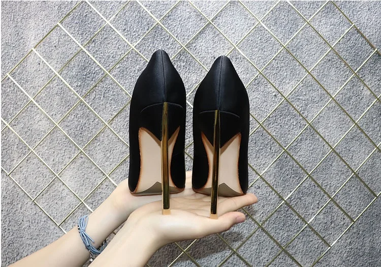 Sexy Red Satin High Heel Pumps 12cm 10cm 8cm Gold Metal Heels Dress Shoes  Pointed Toe Party Wedding Shoes Bride Customized - AliExpress 322