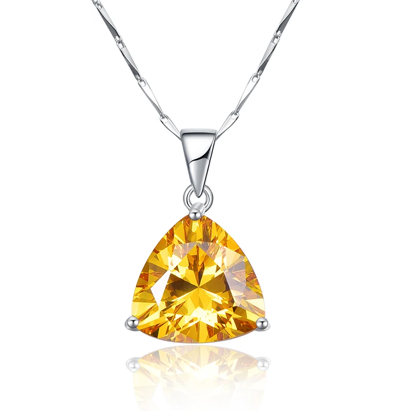BONLAVIE 100% 925 Sterling Silver Pendant Necklaces with Yellow Citrine Pendant Stone Best Gift for Girl Friend Wedding Jewelry