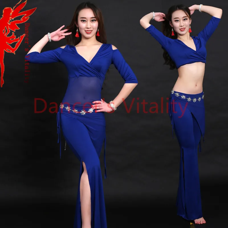 Women belly dance clothes milk silk belly dance suit 3pcs(top/waist scarf/trousers) girls dance clothing latin/ballroom danceset