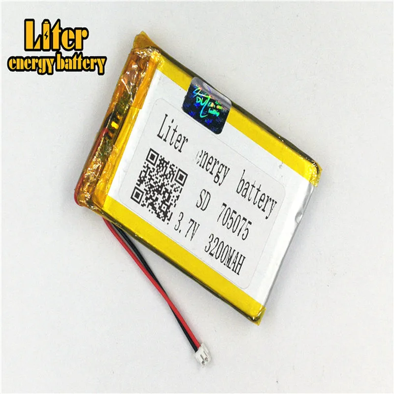 1.5MM 2pin connector Lithium Battery 3.7V 705075 3200mah high density flat lipo lithium polymer battery li ion battery