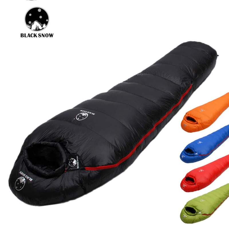 Black Snow Outdoor Camping Sleeping Bag Very Warm Down Filled Adult Mummy Style Sleep Bag 4 Seasons Camping Travel Sleeping Bag