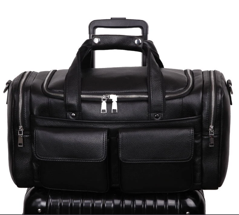 Imagem -06 - Bolsa de Viagem de Couro Genuíno Extra Grande 17 para Homens Preto Laptop Couro de Vaca Macio Duffel Bolsa Masculina Bolsa de Ombro Bagagem