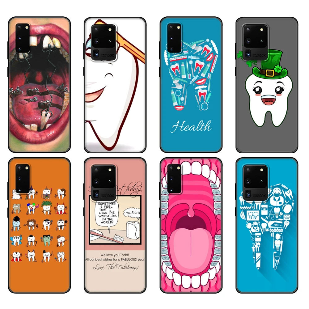 Black tpu Case For Samsung galaxy S20 /S20 PLUS/S20 ultra/S20+ /S20FE back cover Cute Cartoon Dentist Tooth