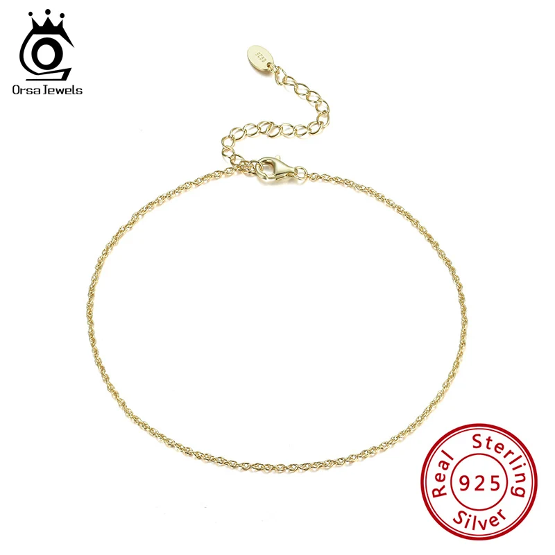 ORSA JEWELS S925 Sterling Silver 1MM Chain Anklet For Women Foot Chain Anklet Summer Adjustable Dainty Jewelry Accessories SA06