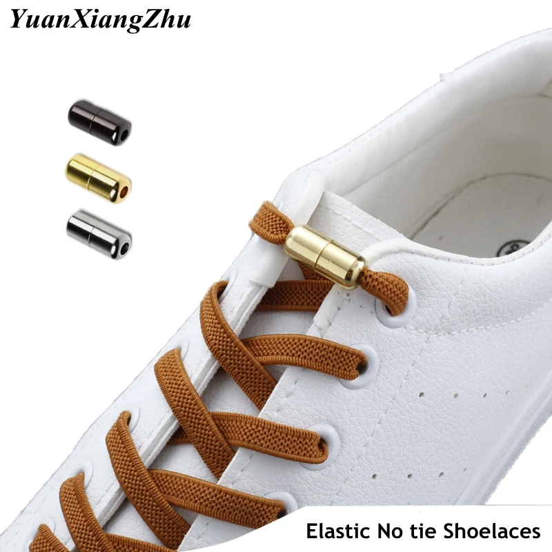 New Flat No Tie Shoelaces Elastic Metal Lock Shoe laces Special Creative Kids Adult Unisex Sneakers Shoelace Fast Lazy Laces