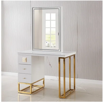 Specchio per parrucchieri net red barber shop mirror desk con cabinet one piece simple stainless steel con lampada per Sal a doppia faccia