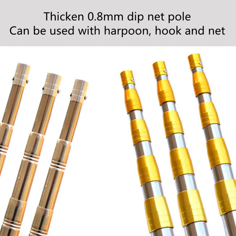 1.5m/1.7m/1.9m/2.1m/2.5m head ring five-claw harpoon spear rod fish dip net telescopic stainless steel outdoor fishing tool