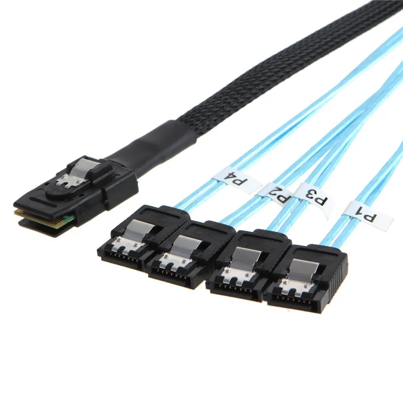 Cabo sas sata mini-sas SFF-8087 para 4 cabo sata mini sas 4i sff8087 36p para 4 cabo sata 7p 12gbps 50cm dados de disco rígido 0.5m 1m