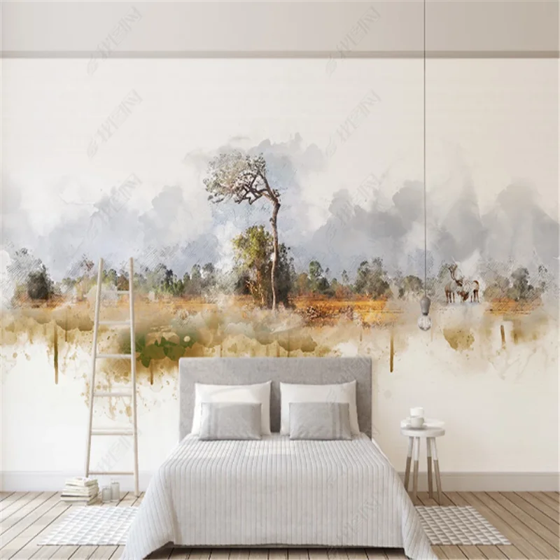 

Modern Nordic Simple Abstract Wall Paper Tree Elk Landscape Background Wallpapers Murals 3d For Bedroom Living Room Home Decor