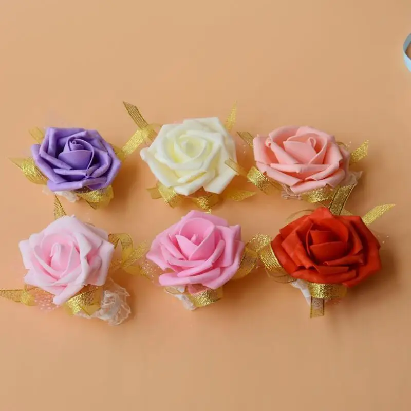 Bride Bridesmaid Wrist Flower Corsage Bridesmaid Sister Hand Flower Wedding Ball Artificial Silk Flower Bracelet LX8736