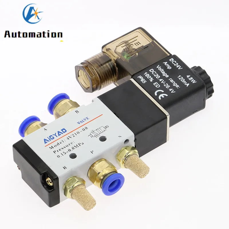 Pneumatic Electric Solenoid Valve 5 Way 2 Position Control Air Gas Magnetic Valve 12V 24V 220V Coil Volt 4mm-12mm Hose Fittings