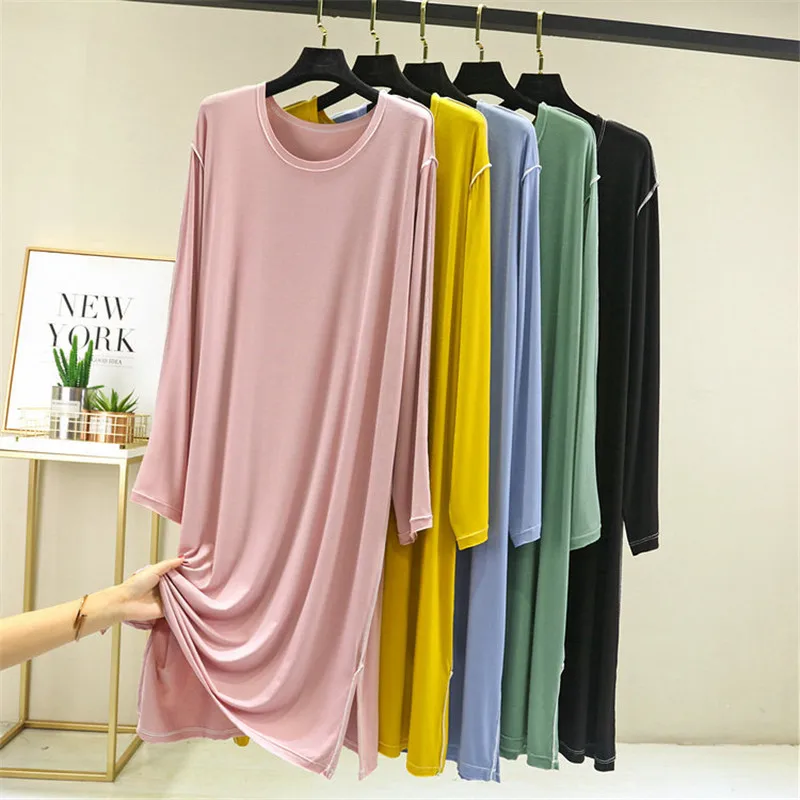 

Fdfklak Casual Long Sleeve Night Dress Women New Modal Cotton Nightgowns Loose Spring Autumn Nightshirt Female Sleepshirt