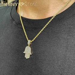 New Hamsa Hand Of Fatima Pendant Necklace Gold Color Iced Out Cubic Zirconia Charm Chain Hip Hop Women Men Jewelry