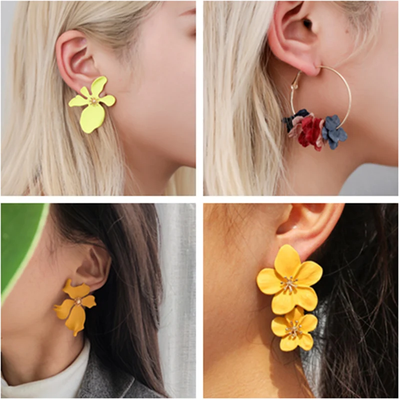 Korean Design Cute Flower Stud Earrings Colorful Spray Paint Effect Creative Statement Earring For Women Jewerly Gifts