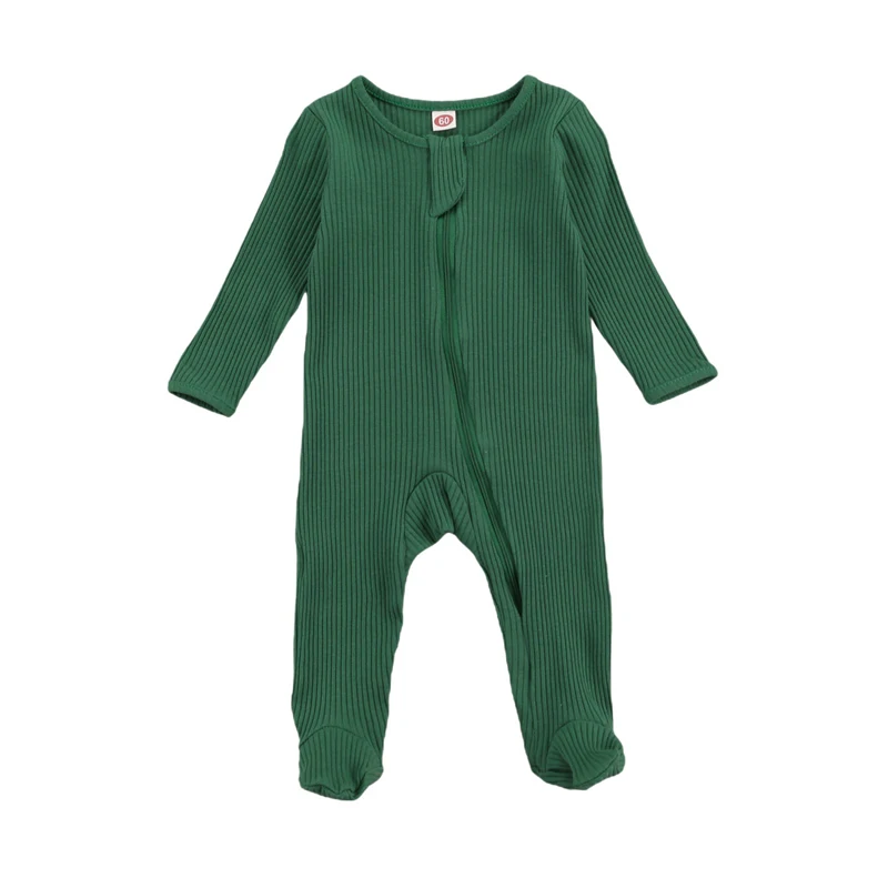 Lioraitiin 0-6M Cho Trẻ Sơ Sinh Bé Trai Bé Gái Giấc Ngủ Romper Áo Liền Quần Dài Tay Cotton Mềm Dây Kéo Jumpsuit Quần Áo 7 Màu