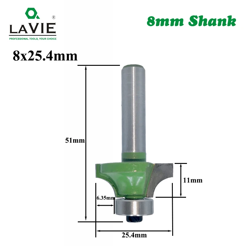 LAVIE 1pc 8 millimetri Angolo Rotonda Su Router Bit con Cuscinetto per il Legno Lavorazione Del Legno Strumento di Carburo di Tungsteno Fresa