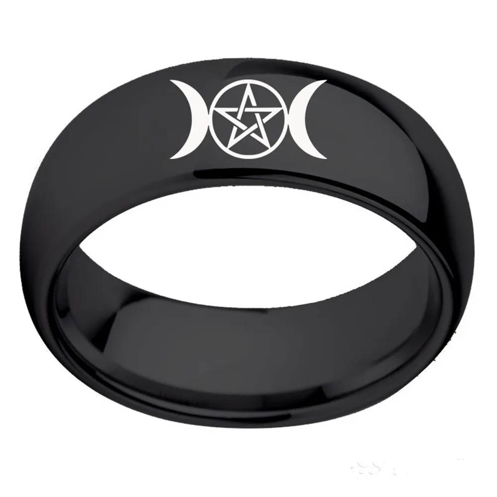 Stainless Steel Triple Moon Goddess Wicca Pentacle Ring Crescent Moon Pentagram Pagan Rings For Women Men Jewelry Freeship