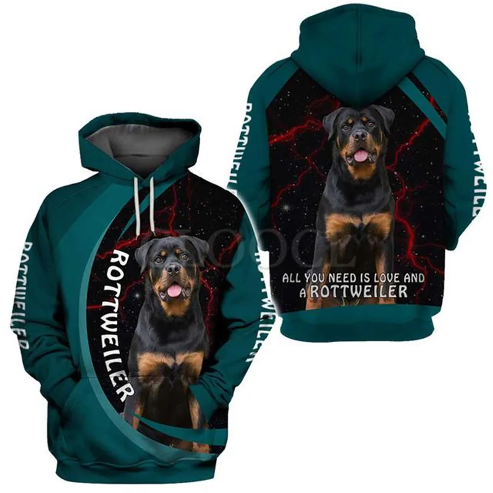 

Худи HX с животными, 3D графический Ротвейлер, худи с надписью Love And Dog, модная повседневная мужская одежда
