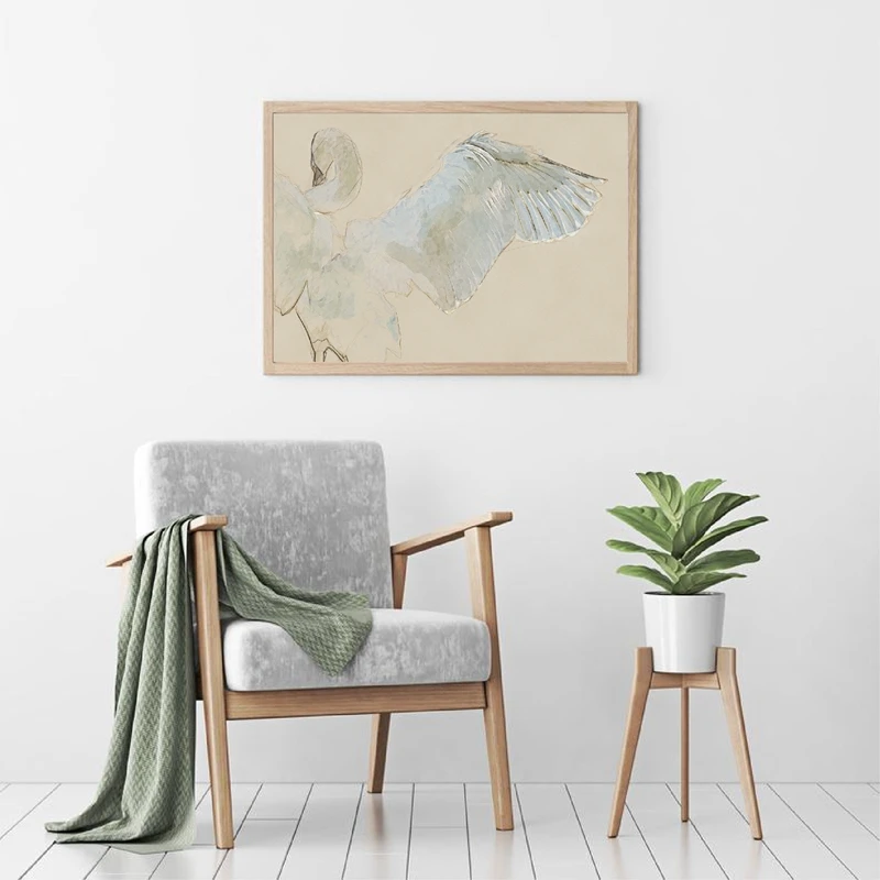 ملصق على شكل بجعة مع طيور ، رسم ، قماش ، لوحة ، حياة برية ، طباعة بجعة ، لوحة جدارية بيضاء محايدة ، ديكور منزلي