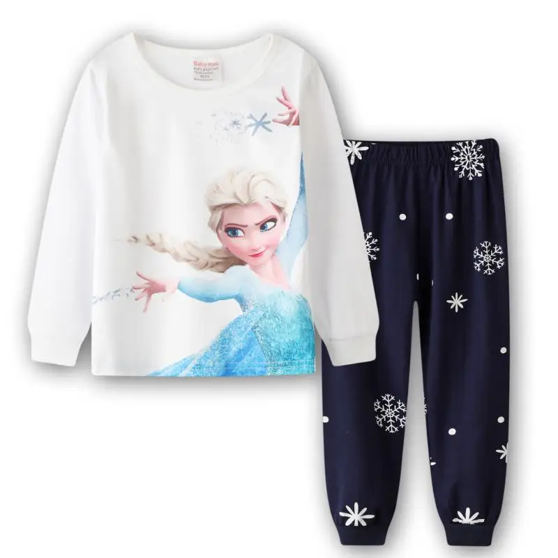 Free Shipping Children's New Frozen Set Kids Sleepers Boys Girls Anna Elsa Cartoon Long Sleeve Pyjamas Princess Pajamas 2-7Y