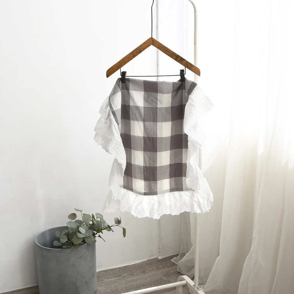 Pure Cotton Black White Plaid Pillow Case Cover Nordic Bedding Pillow Protector Lace Ruffle Pillowcase For Home Bed 48cm*74cm