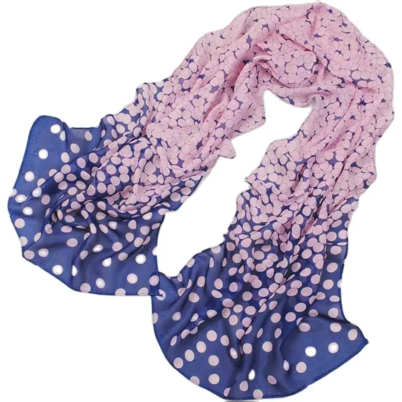 Summer Long Chiffon Silk scarves for woman ombre polka dots Print long wrap scarfs P5A16238