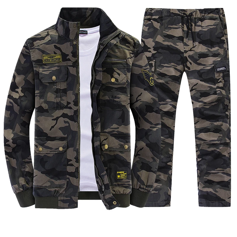 Camouflage Overalls Suit Men Cargo Sets Male Labor Insurance Cotton Welding Anti-scald Wear-resistant Elastic Men\'s Clothing