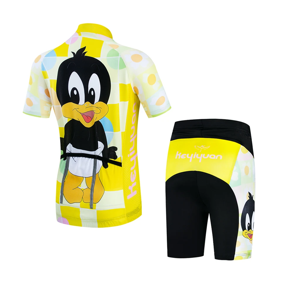 KEYIYUAN Funny Kids Short Sleeve Cycling Jersey Set Cute Cartoon Anime Boy Girls Bicycle Clothing Road Bike Suit MTB Sports Wear