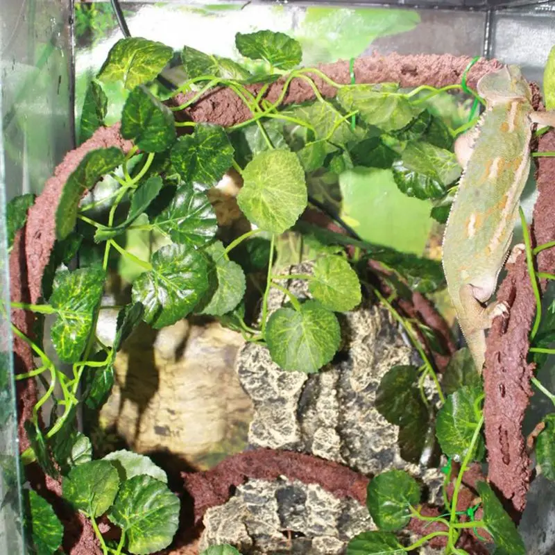 New Artificial Vine Reptile Terrarium Box Habitat Decoration Lizard Green Fake Leaves