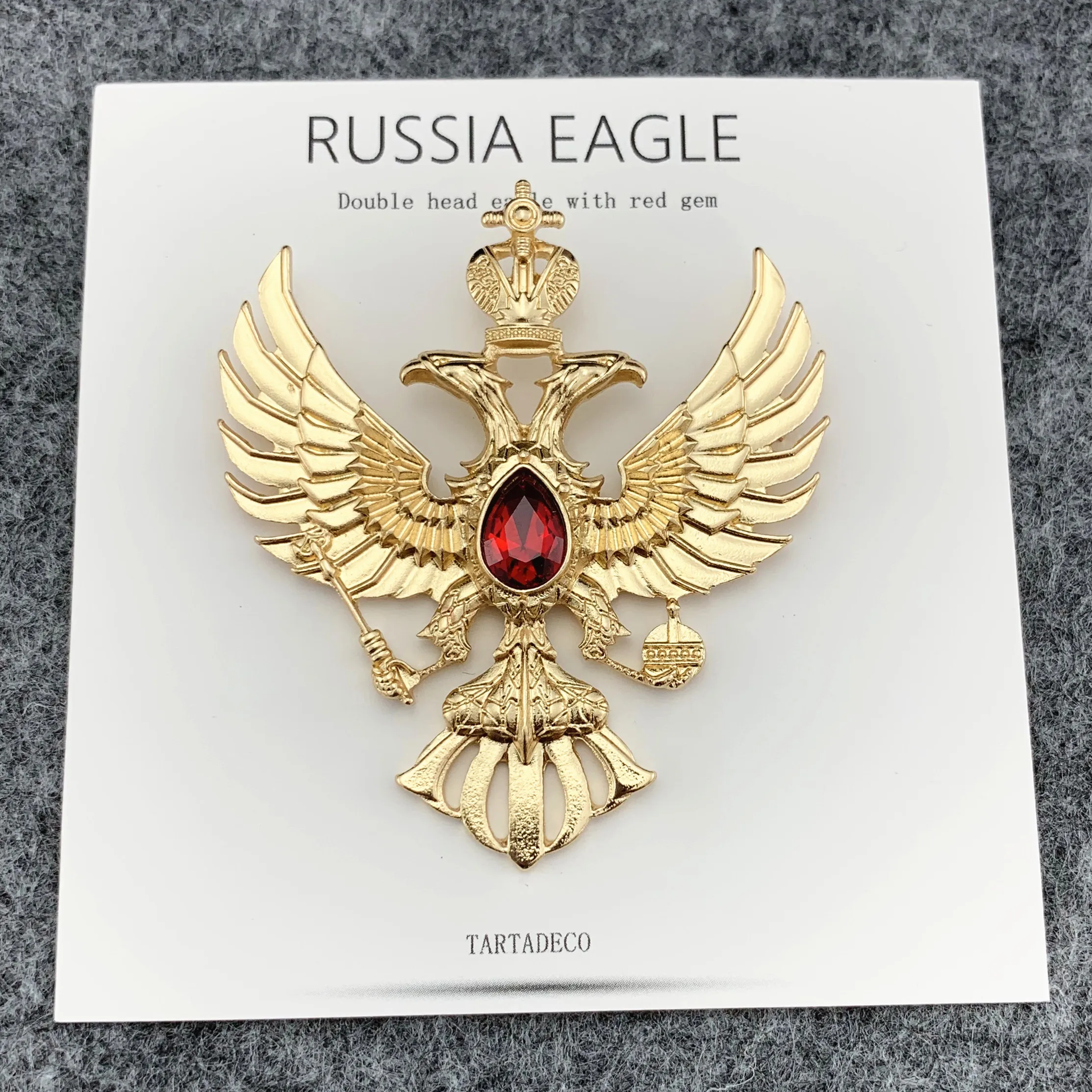 Russia Double Head Eagle Badges Plating Gold Brooch Pins With Gem Clothes Decoration