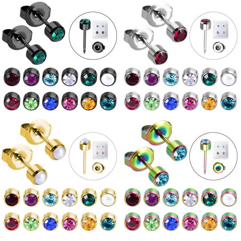 1Pair Ear Stud Earrings for Women Tragus Cartilage Piercing Studs Birthstone Push Back Professional for Earring Gun Jewelry 20G