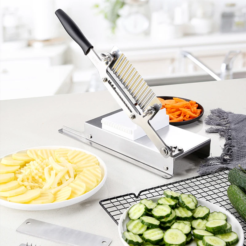 ใหม่สแตนเลสสตีลเครื่องตัดหยักเครื่องตัดแตงกวาหัวไชเท้าเครื่องตัดมันฝรั่งในครัวเรือน Commercial ตัดเครื่อง