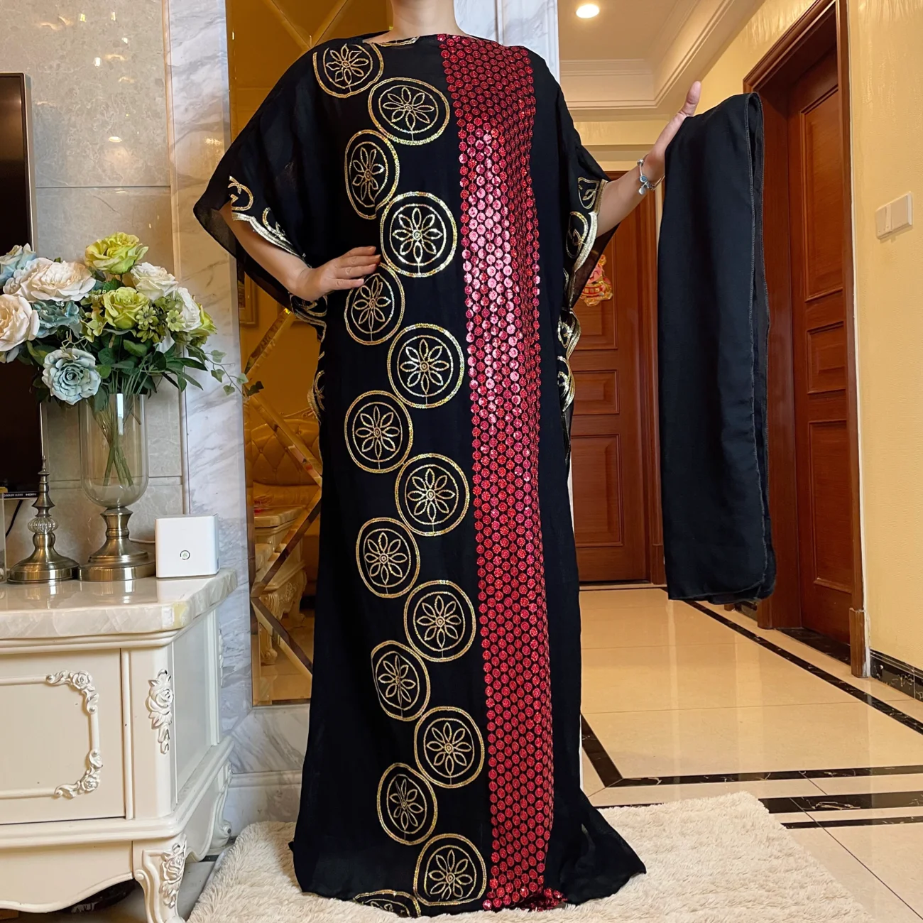 

Abaya-long dress with sequins and embroidery for women, Muslim dress, Turkey, Moroccan kaftan, Turkish Islamic clothing, al-071