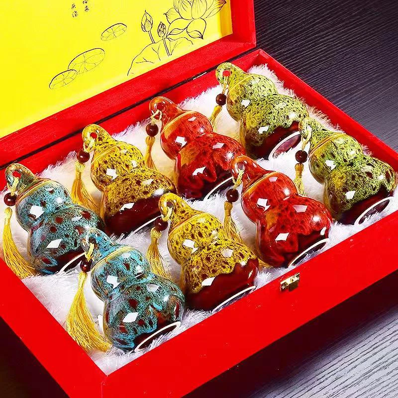 Novel and Funny Toy Gourd Tea Can Ceramic Portable Small Mini Portable Travel Storage Sealed Handicraft Gift for Friend